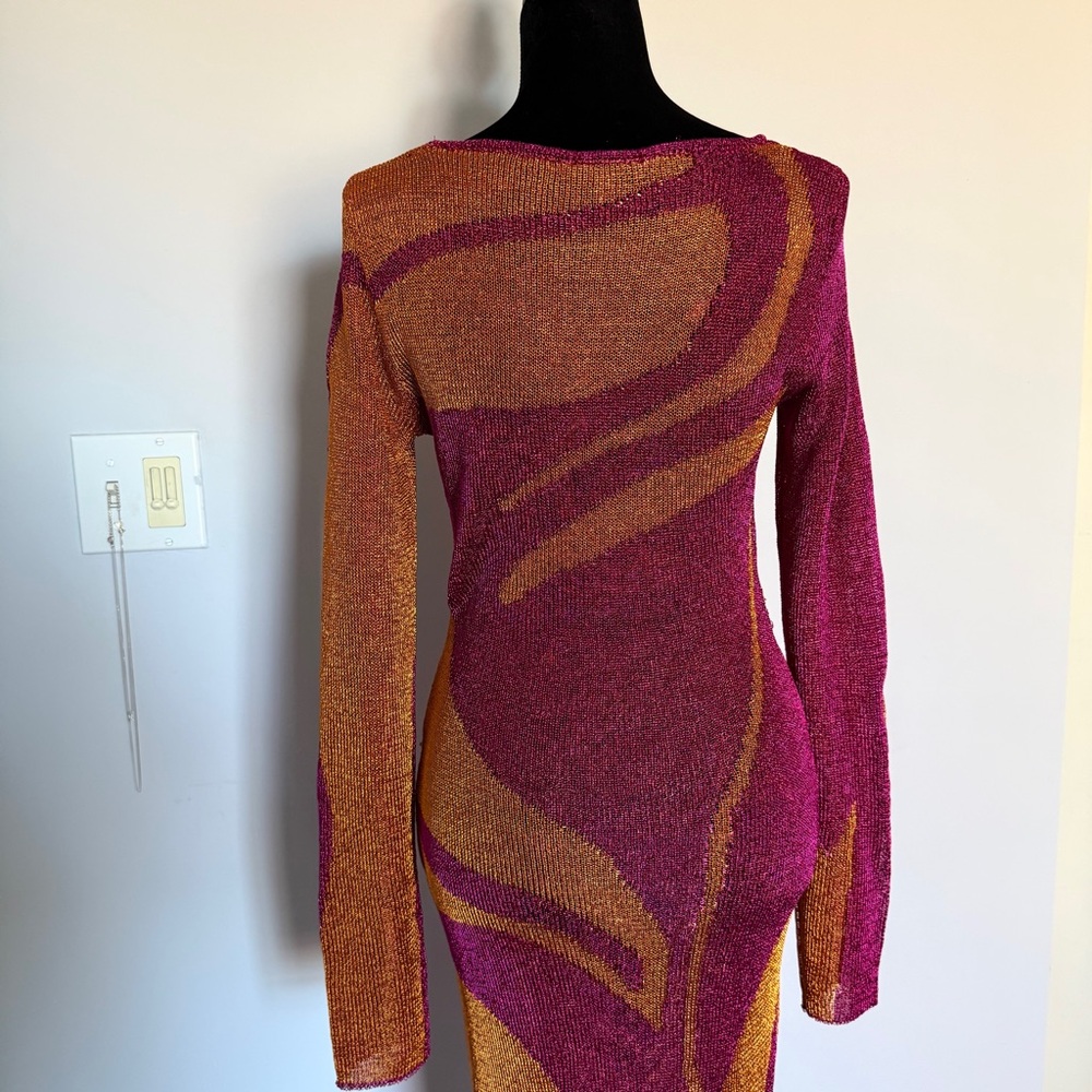 Fashion Nova Long Sleeve Shimmer Bodycon Dress in Pink and Orange Gold - Picture 8 of 10